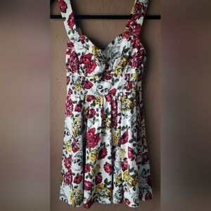 Hot Topic Violent Floral & Skulls Mini Flare Dress Small